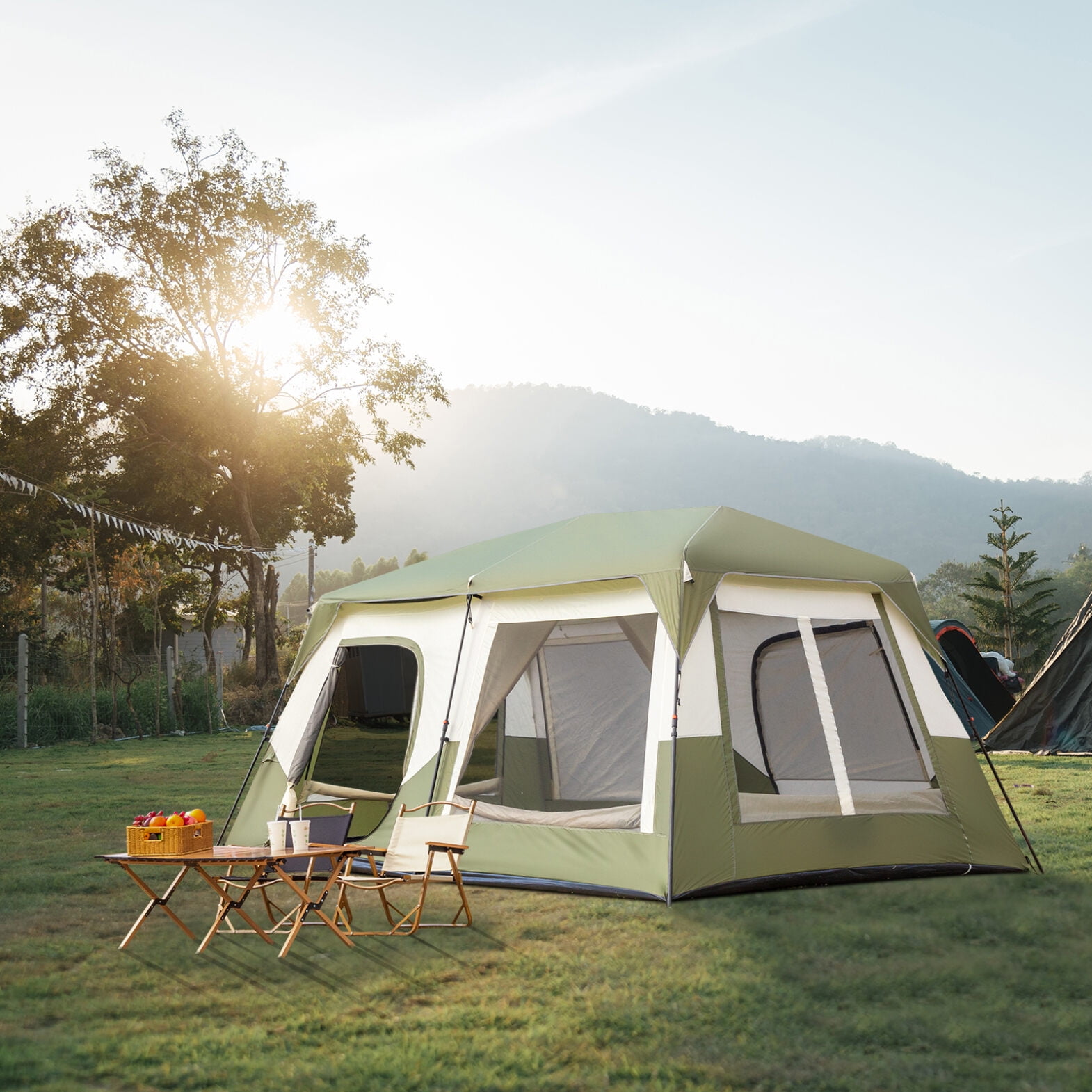 10 Person Camping Tent Setup in 60 Seconds with Rainfly Instant Cabin Tent for Family Camping Hiking Upgraded Ventilation Army Green White Walmart