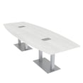 thumbnail image 1 of 10 Person Modular Boat Shaped Conference Table Metal Bases Power Units, 1 of 8