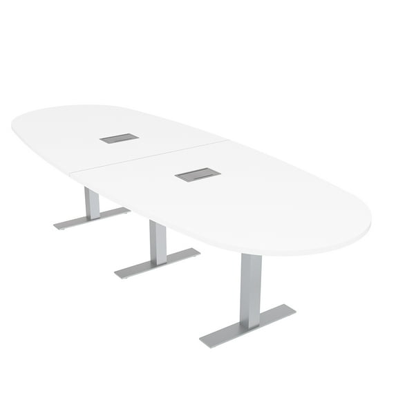 10 Person Modular Boval Conference Room Table Metal T-Bases w/Electric