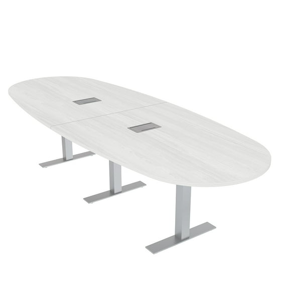 10 Person Modular Boval Conference Room Table Metal T-Bases w/Electric