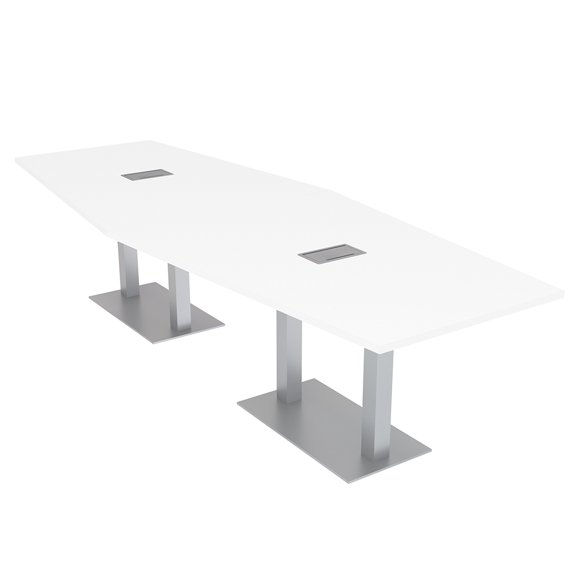 10 Person Modular Powered Hexagon Conference Table Square Metal Bases