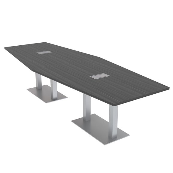 10 Person Modular Powered Hexagon Conference Table Square Metal Bases
