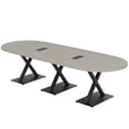thumbnail image 1 of 10 Person Modular Boat Oval Conference Room Table X Bases Power Units, 1 of 7