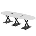 thumbnail image 1 of 10 Person Modular Boat Oval Conference Room Table X Bases Power Units, 1 of 7
