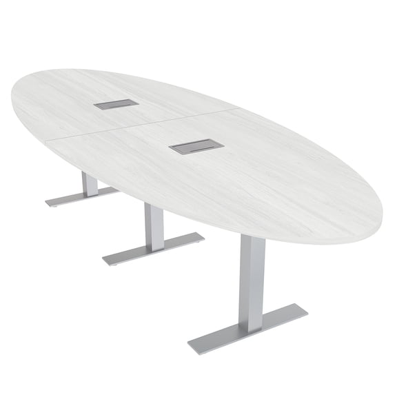 10 Person Oval Conference Table With Metal T-Bases And Electric Units