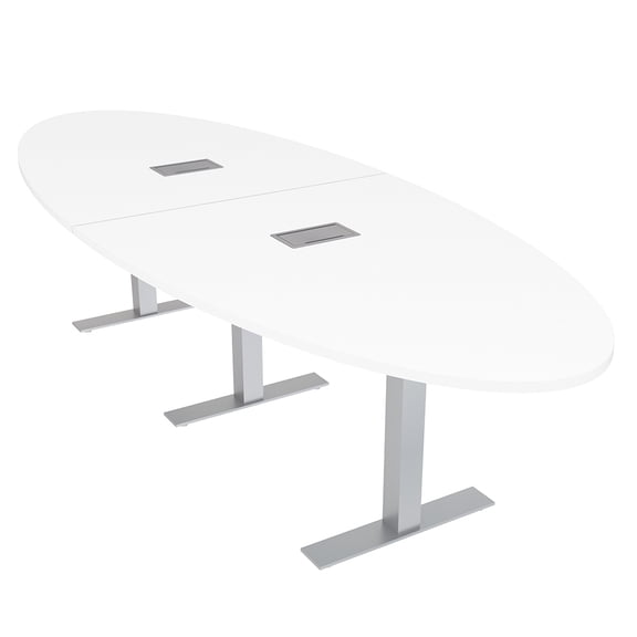 10 Person Oval Conference Table With Metal T-Bases And Electric Units