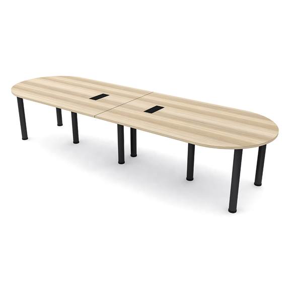 10 Person Racetrack Conference Room Table with Power Modules Post Legs