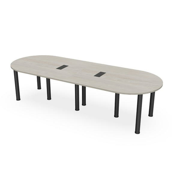 10 Person Racetrack Conference Room Table with Power Modules Post Legs
