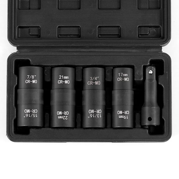 Lug Nut Impact Flip Socket Set 6-Point Deep Wall 1/2 Inch Drive Chrome Molybdenum Steel SAE and Metric 10-Piece