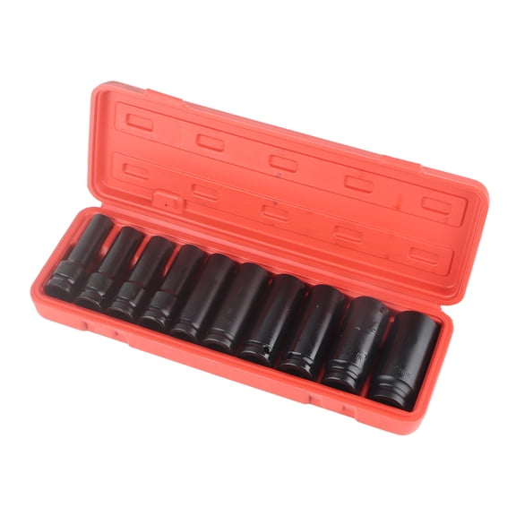 10-Piece 1/2-Inch Drive Deep Impact Socket Set, Heavy-Duty 6-Point Hex Head Sockets (10mm - 24mm) with Durable Organizer Case for High-Torque Auto Repair