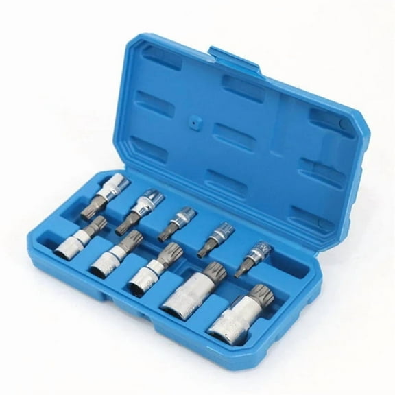 10-Piece 12-Point Star Head Socket Set (with Case) Automotive Tool Kit High Quality Use with Ratchet Wrench
