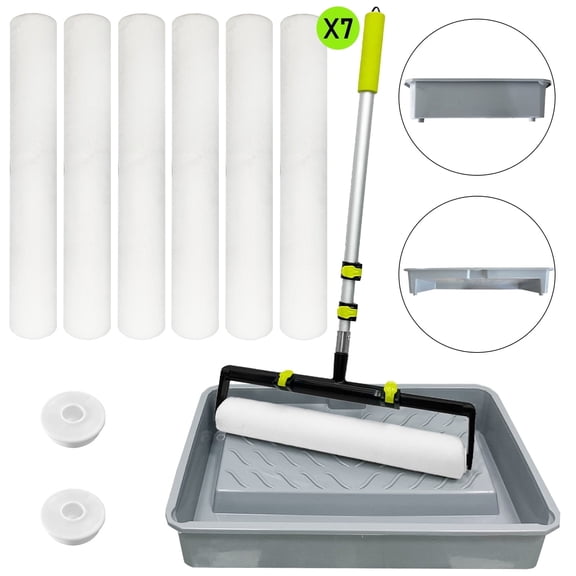 10-Piece 24 Inch Paint Tray Kit with 18" Roller Covers, Extension Pole & Adjustable Roller Frame for Wall Painting