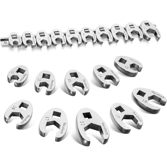 10-Piece 3/8" Drive Crowfoot Wrench Set, Flare Nut Wrench Set, Metric, 10-22mm, with Storage Rail