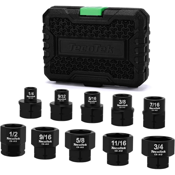 10-Piece 3/8-Inch Drive SAE Low Profile Impact Socket Set, Stubby Socket Set, 1/4"-3/4", 6 Point, Cr-Mo, Shorter Socket for Tight Areas