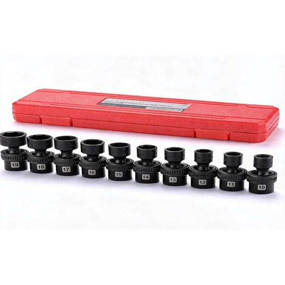 10-Piece 3 8 Inch Drive Shallow Universal Impact Socket Set Metric 10-19mm with Swivel Wobble Design