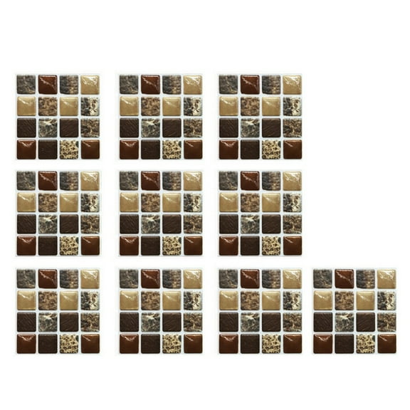 10-Piece 3D Mosaic Glass Tile Stickers Self-Adhesive Wall Decor | Peel-and-Stick Waterproof Tiles for Kitchen Backsplash, Bathroom, DIY Sparkling Mosaic Design for Home Renovation,Countertop(10 pc)