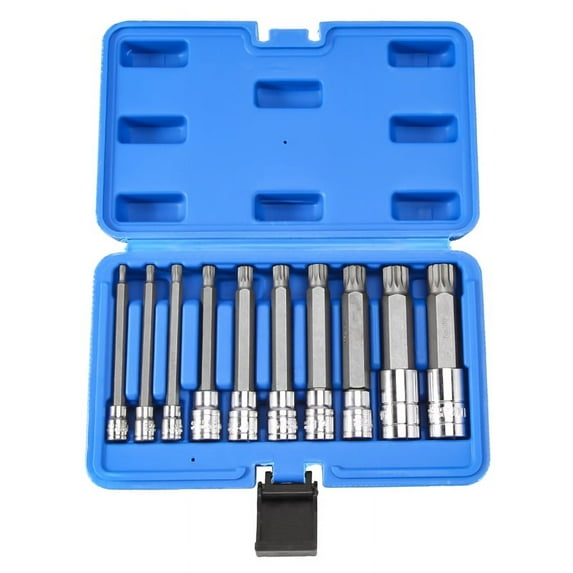 10 Piece 4 inch Spline Tip Bit Socket Set M-Type Universal Sleeve - Triple Square
