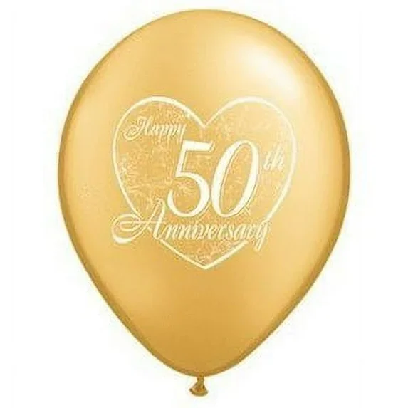 10 Piece 50th "50" 11" Metallic Gold Color Anniversary Latex Balloons