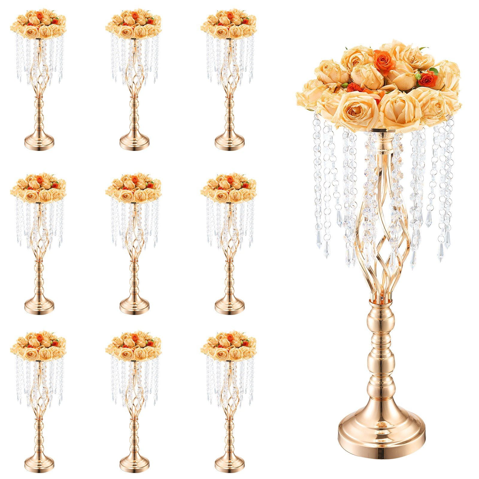10 Piece 55cm 21.65inch Tall Crystal Gold Metal Wedding Flower Stand ...