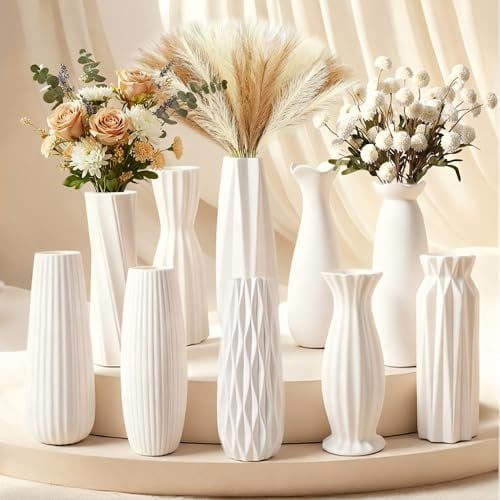 10-Piece 8 Inch White Ceramic Vases Set - Minimalist White Vases for Home Decor, Weddings, Pampas Grass & DIY Crafts | Rustic Matte White Ceramic Vases Bulk$$Home Decor, Kitchen, & Other