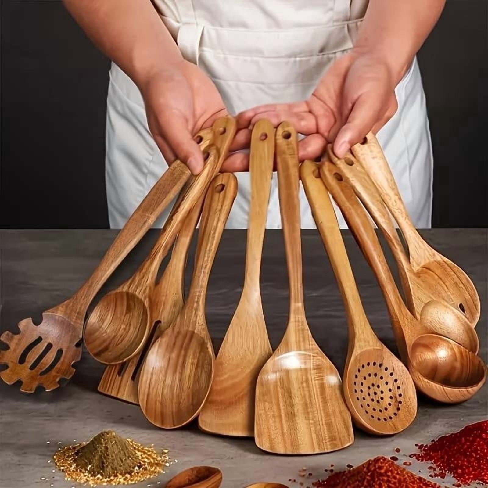 10-Piece Acacia Wood Kitchen Utensil Set Natural Cooking Tools ...