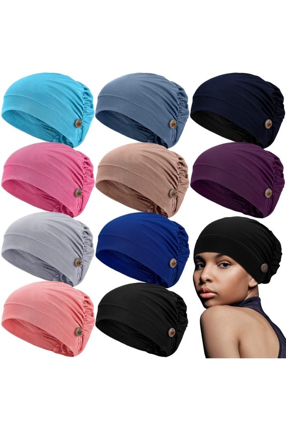10 Piece Adjustable Stretch Hair Caps, Button Design & All-Season Comfort, Unisex Polyester Headwear for Work and Leisure