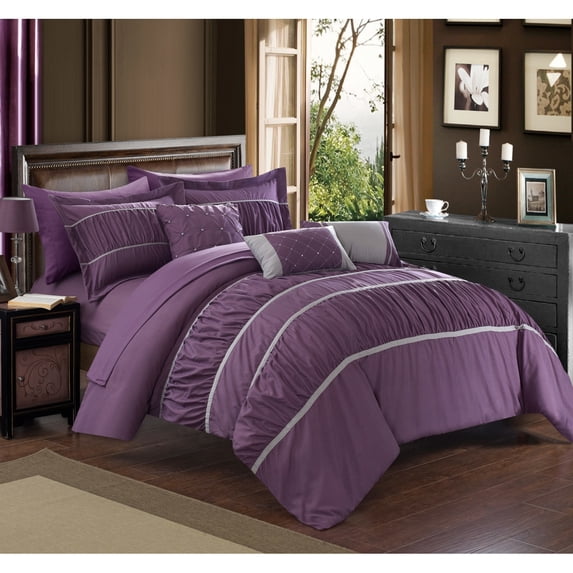 10-Piece Aero Pleated and Ruffled Bed in a Bag Comforter and Sheet Set