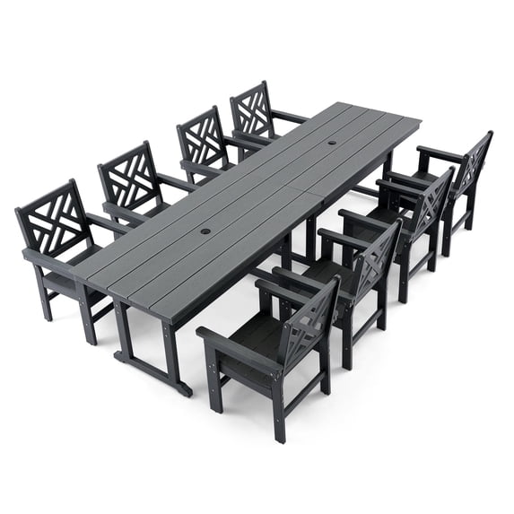 ATKELITION 10-Piece All-Weather HDPE Patio Dining Set for 8 with Umbrella Hole(Gray)