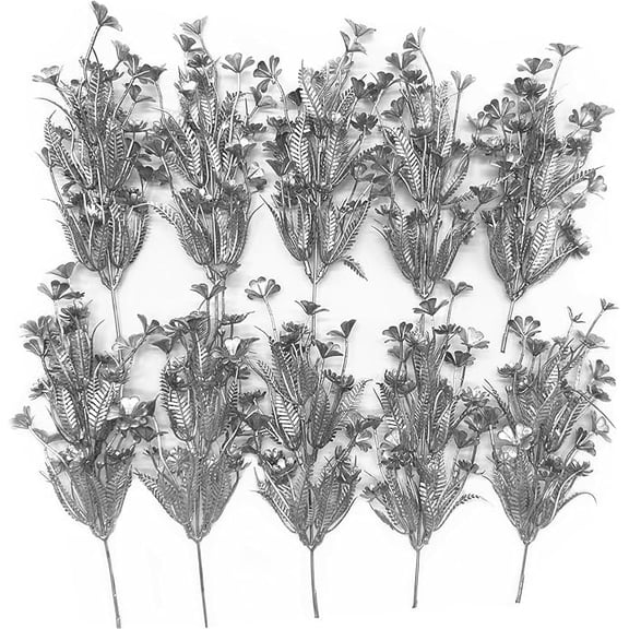 10 Piece Artificial Glitter Clover Stems Silver