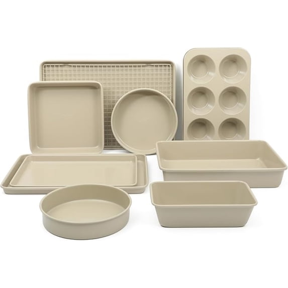 10 Piece Baking Pans Ceramic Non Stick Bakeware Set - Taupe