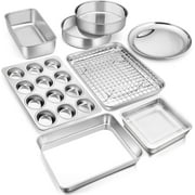 10 Piece Baking Pans Set, Vesteel Stainless Steel Bakeware Set for Oven, Include Cake Pan/Baking Cookie Sheet/Pizza/Muffin/Loaf Pan, Non-Toxic & Heavy Duty, Dishwasher Safe