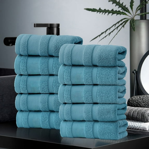 10-Piece Bath Towel Set - Thick, Soft & Absorbent Towels for Bathroom, Spa, Pool - 29x13 Inches, Blue & Gray - 10 Pack