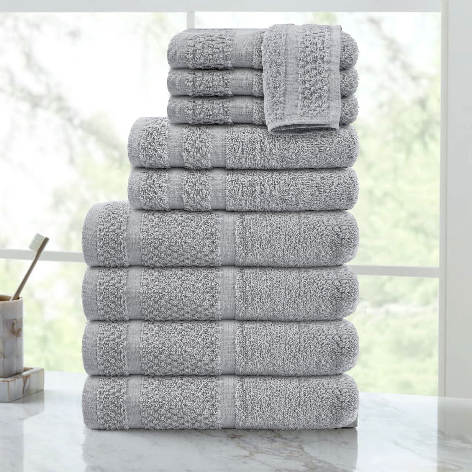 10 Piece Bath Towel Set with Upgraded Softness & Durability, Grey USA - Walmart.com
