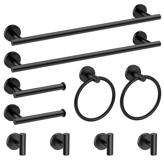 10-Piece Bathroom Hardware Set Matte Black-ring Wall Mounted Towel Bars