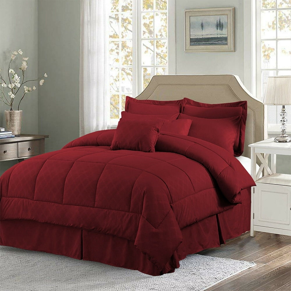 10 Piece Bed In A Bag Comforter Reversible Hotel Style Queen Burgundy