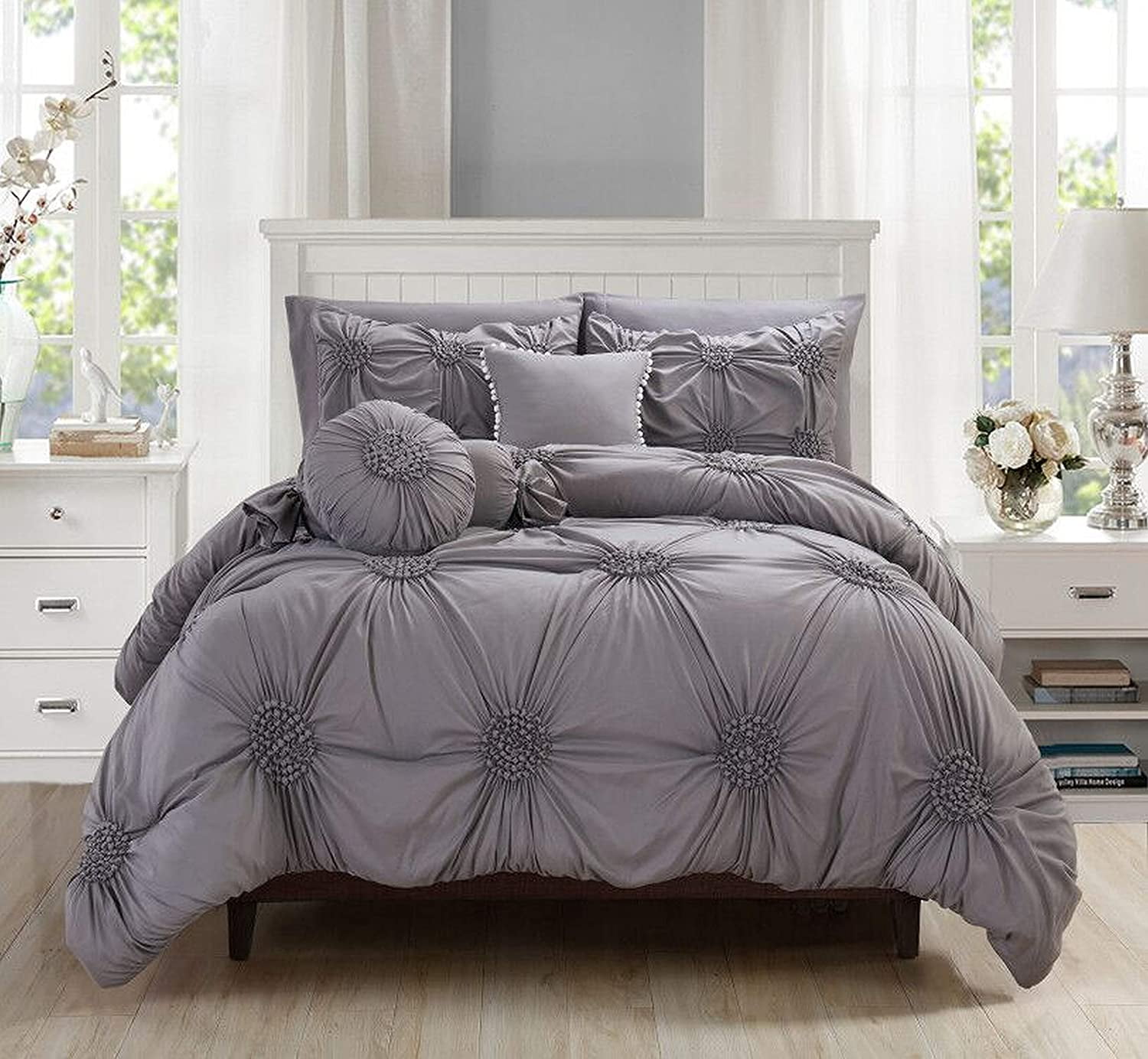 Maple&Stone Gray Comforter Sets for Queen Bed - Grey Bedding Sets Queen,  Bed Set 7 Pieces with Sheet, All Season Grey Bed in a Bag 88x88 inches