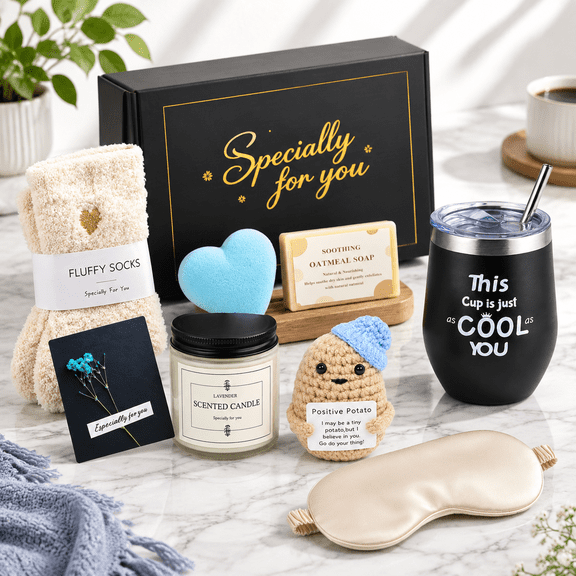 10-Piece Black Spa Gift Basket Set for Women, Birthday Self Care Gift with Tumbler