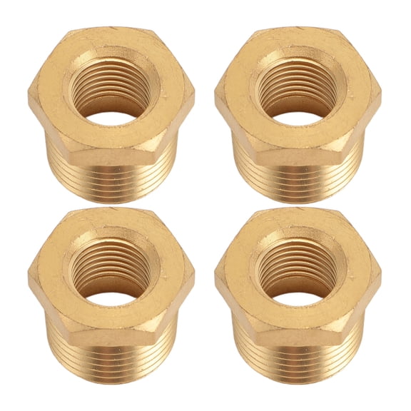 10-Piece Brass Reducing Pipe Adapter, 1/2 Inch NPT Male to 1/4 Inch NPT Female Bushing Fitting, Heavy Duty Hex Thread Pipe Coupler Set for Water, Gas, and Oil (0.5 in / 1.27 cm x 0.25 in / 0.64 cm)