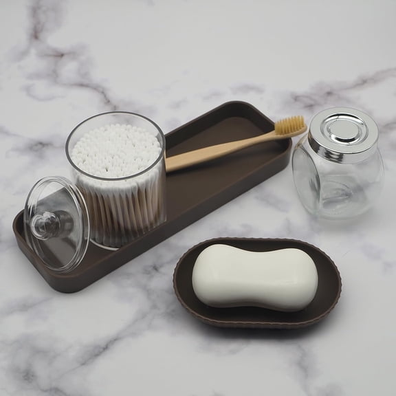 10-Piece Brown Bathroom Accessory Set - Trash Can, Toothbrush Holder, Soap Dispenser & Vanity Tray