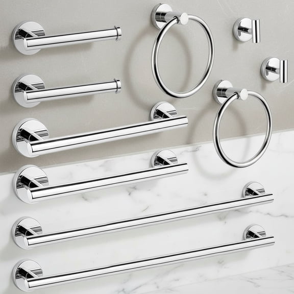 10 Piece Brushed Chrome Bathroom Hardware Set, Towel Bar Set Include Silver Towel Bar, Bathroom Towel Rack, Towel Ring, Toilet Paper Holder, Towel Hook, Bathroom Accessories Set