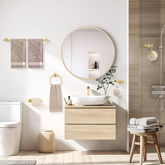 10-Piece Brushed Gold Towel Bar Set Bathroom Hardware Set Include 23.6in Towel Bar Toilet Paper Holder Towel Ring Upgraded Towel Hooks Towel Holder Set for Bathroom Stainless Steel Wall-Mounted