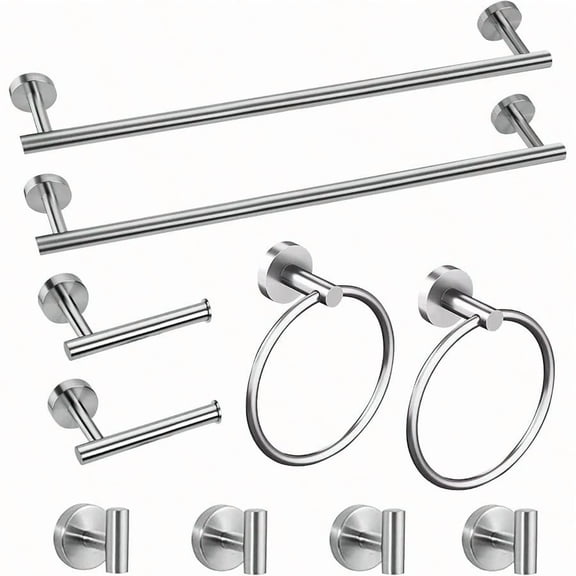 10 Piece Brushed Nickel Bathroom Accessories Set 16 Inch Brushed Nickel Bathroon Hardware Set Towel Bar Ring Toilet Paper Holder Robe Towel Hook SUS304 Stainless Steel