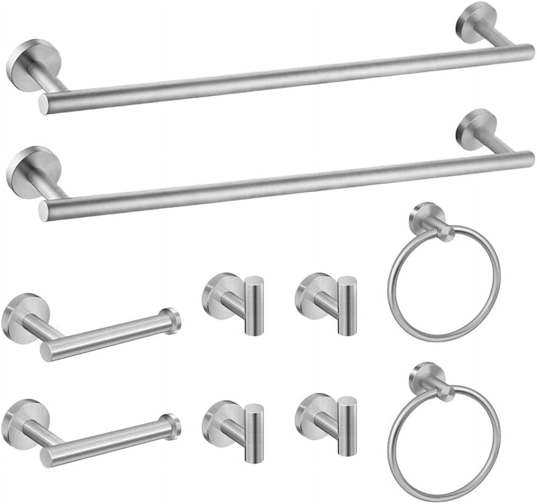 10 Piece Brushed Nickel Bathroom Hardware Set, SUS304 Stainless Steel Wall Mounted Bathroom Accessories Set, Pairs of 24 Inch Hand Towel Bar, Toilet Paper Holder, Towel Ring and 4 Towel Hooks