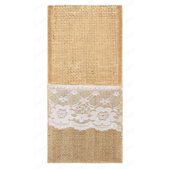 10-Piece Burlap Silverware Holders with Lace Trim, Rustic Natural Jute Utensil Pouches for Wedding, Party & Dinner Table Decor