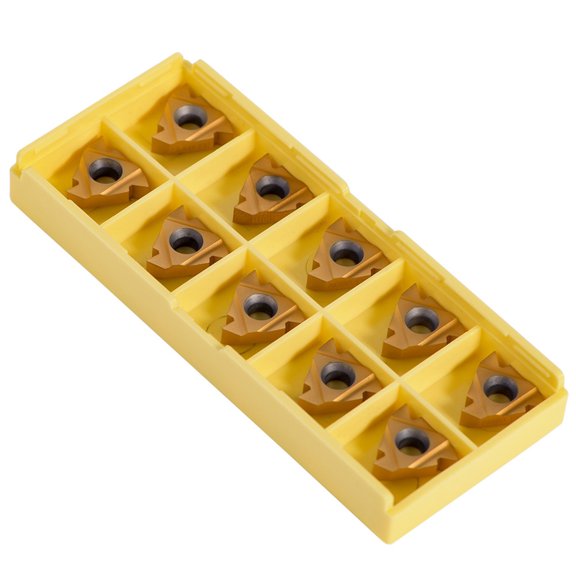 10-Piece CNC Carbide Tips Inserts Lathe Turning Tool Set 16ER AG60 Golden Indexable Blades with Storage Box, 0.63 x 0.63 in / 16 x 16 mm External Threading Screw Left Cutter