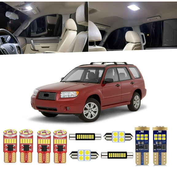 10 Piece Car Interior LED Lights Kit for Subaru Forester 2003 2004 2005 2006 2007 2008 Interior LED Light Bulbs Package License Plate Light  + Install Tool