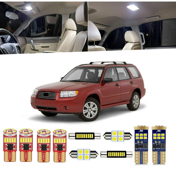 10 Piece Car Interior LED Lights Kit for Subaru Forester 2003 2004 2005 2006 2007 2008 Interior LED Light Bulbs Package License Plate Light + Install Tool