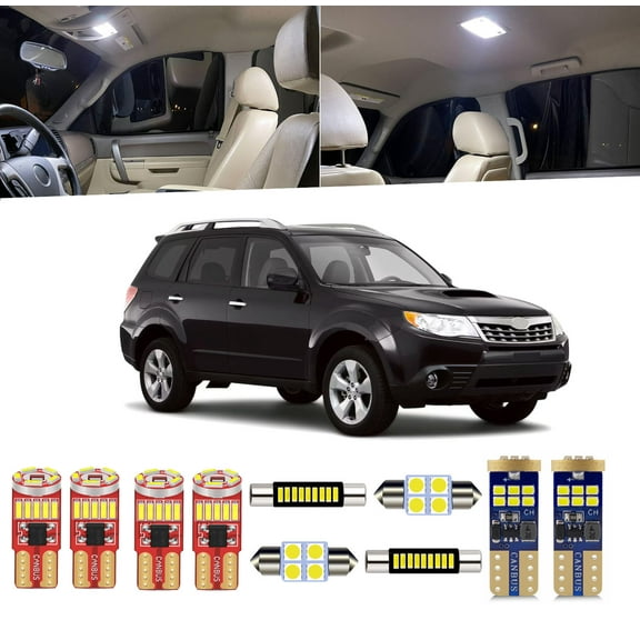 10 Piece Car Interior LED Lights Kit for Subaru Forester 2009 2010 2011 2012 2013 Interior LED Light Bulbs Package License Plate Light  + Install Tool