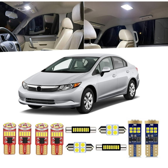 10 Piece Car Interior LED Lights Kit for Honda Civic 2012-2015 Dome Map Trunk License Plate Light Bulb+ Install Tool