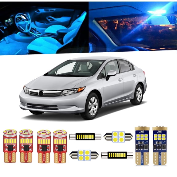 10 Piece Car Interior LED Lights Kit for Honda Civic 2012-2015 Dome Map Trunk License Plate Light Bulb+ Install Tool